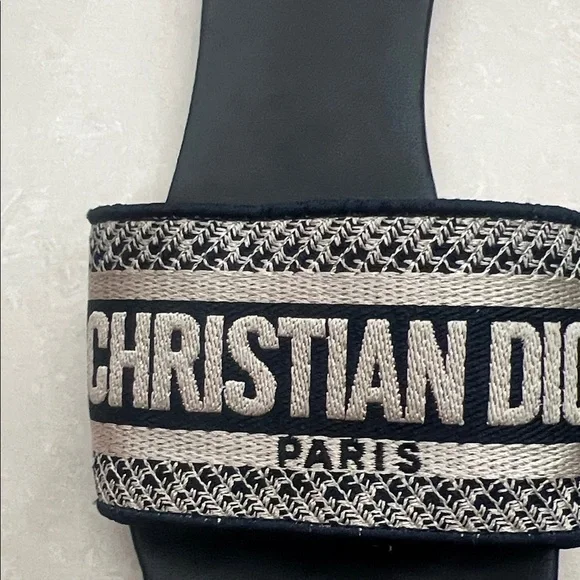 Dior Black and Cream Slide Sandals - Picture 2 of 4